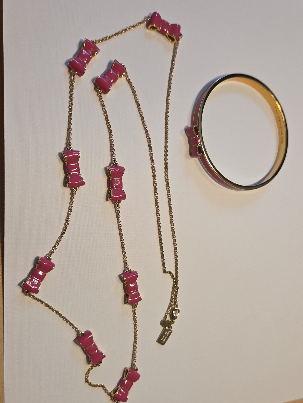Kate Spade Set Pink Enamel Bow Necklace & Bangle Set